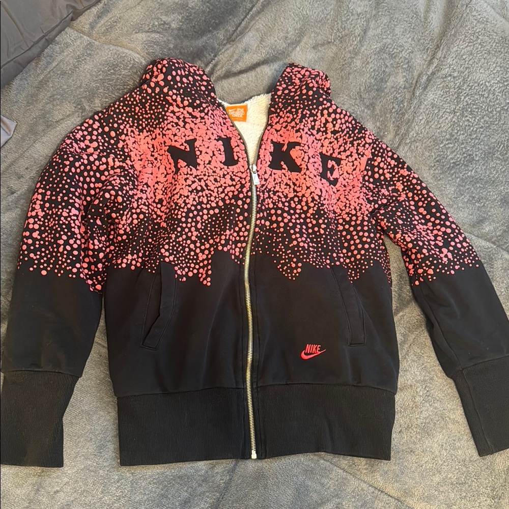 Nike Black and Pink Zip-Up Hoodie